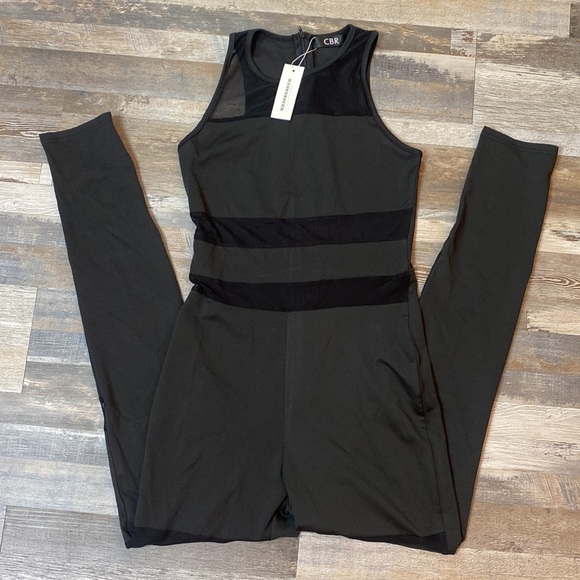 CBR black stretch jumpsuit size S-M NWT Back Zip Closure Mesh Details Curve - Picture 2 of 16